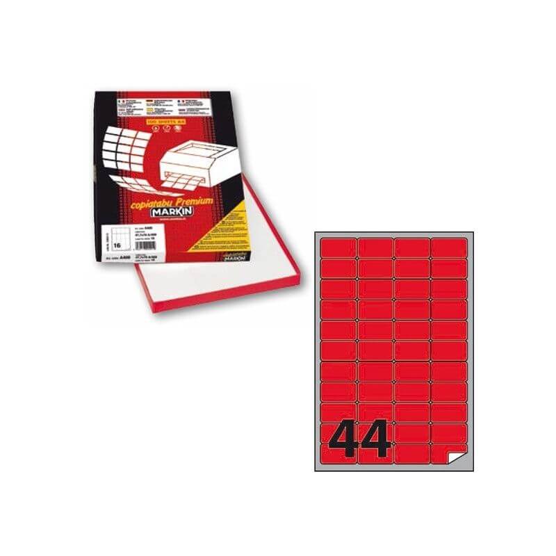 Etichette Adesive per Stampante Formato A4 Misura 47,5x25,5 mm Colore Rosso Confezione 100 Fogli