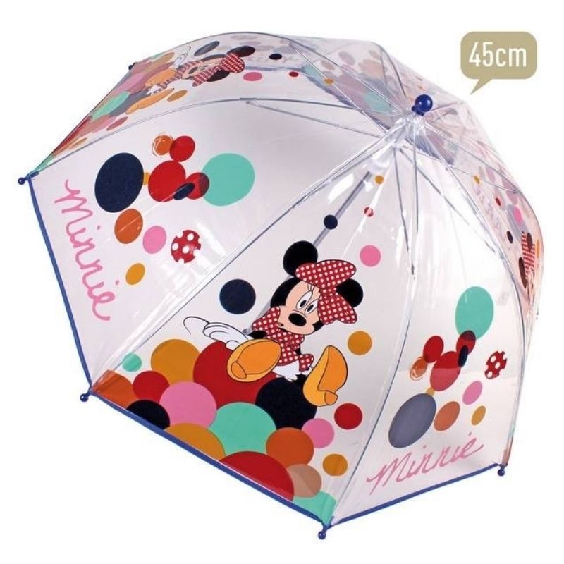 Ombrello Bambina Disney Minnie Trasparente con Manico Rosa