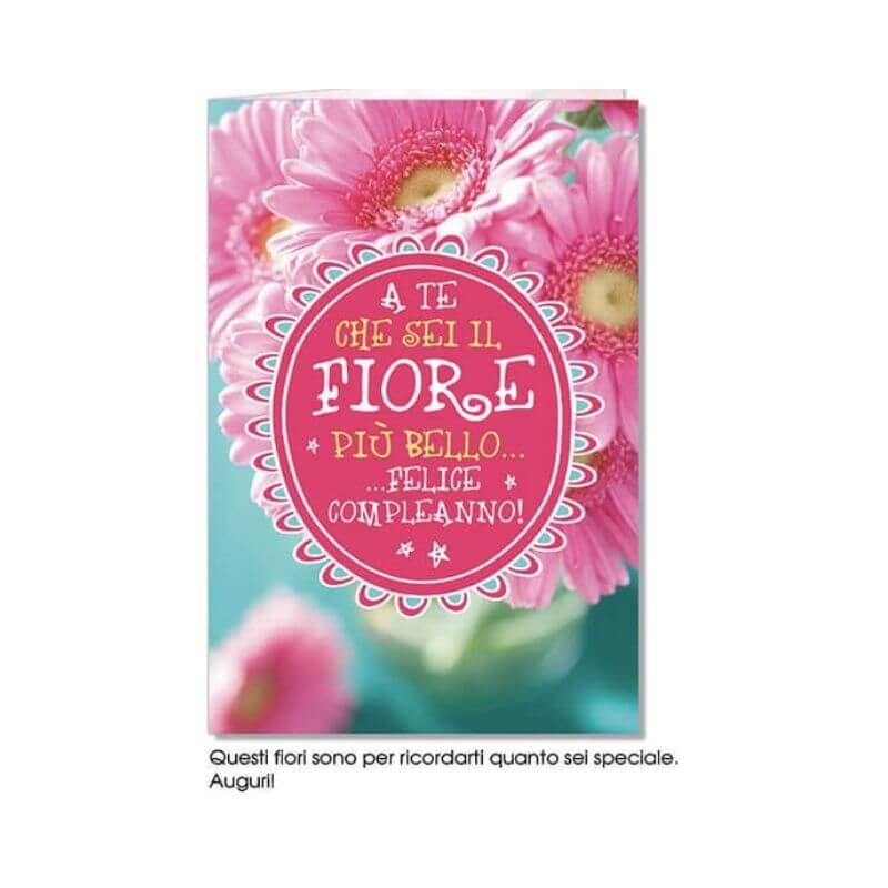 Biglietto Auguri Compleanno Fiori Rosa con Busta Formato 12x17 cm