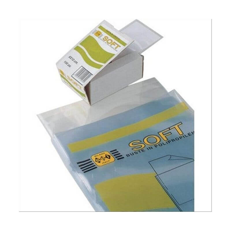 Cartellina Busta Trasparente Soft Formato Maxi 22 x 30 cm Aperta sul Lato Superiore Lucida Pesante 150 Micron Sei Rota  Confezione da 25