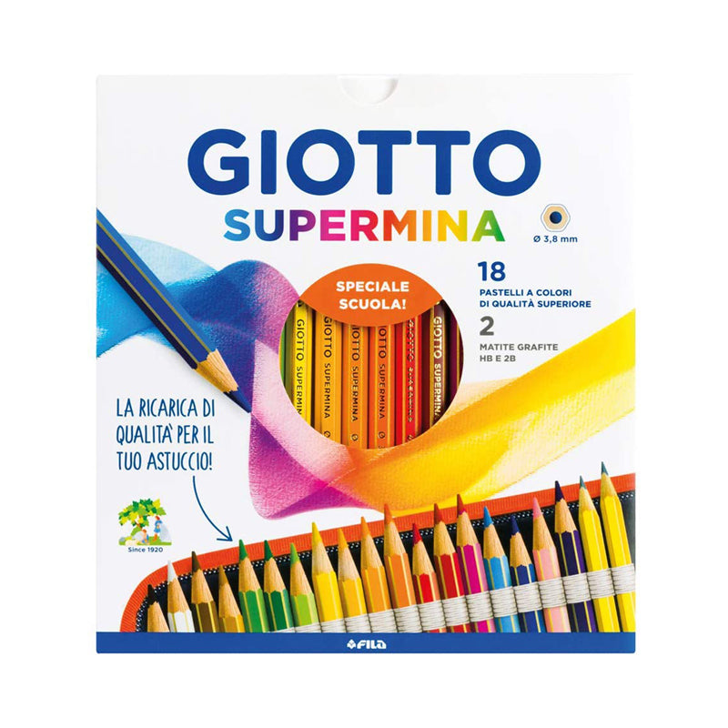 Pastelli Punta Fine Giotto Supermina Colori Assortiti Confezione 18 Pezzi + 2 Matite