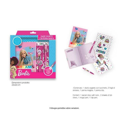 Diario Segreto Barbie con Lucchetto 1 Penna Magica 1 Penna Clip 2 Fogli di Stickers