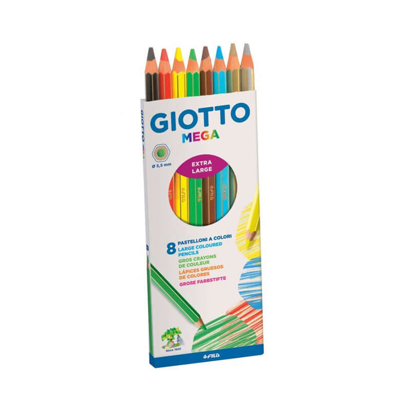 Pastelli Punta Grossa Giotto Mega Colori Assortiti Confezione 8 Pezzi